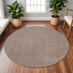 8' Beige Round Indoor Shag Rug