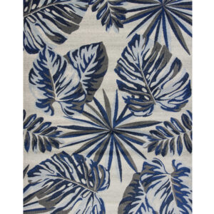 8' X 11' Blue And Gray Botanical Leaves Area Rug