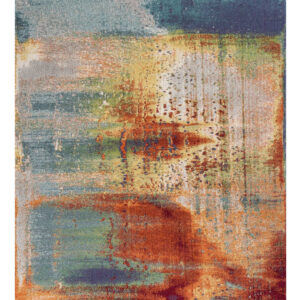 8' X 11' Blue Rust And Orange Abstract Area Rug