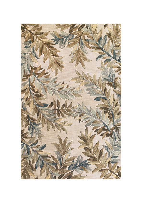 5' X 8' Ivory And Green Wool Botanical Leaves Hand Tufted Area Rug - Image 2