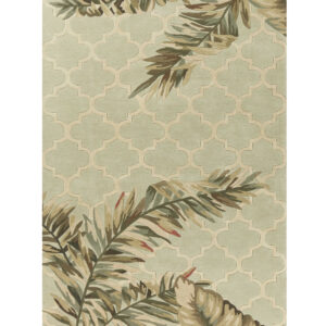 5' X 8' Sage And Taupe Wool Tropical Botanical Hand Tufted Area Rug