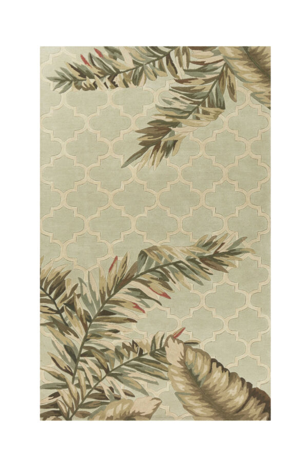 5' X 8' Sage And Taupe Wool Tropical Botanical Hand Tufted Area Rug - Image 2