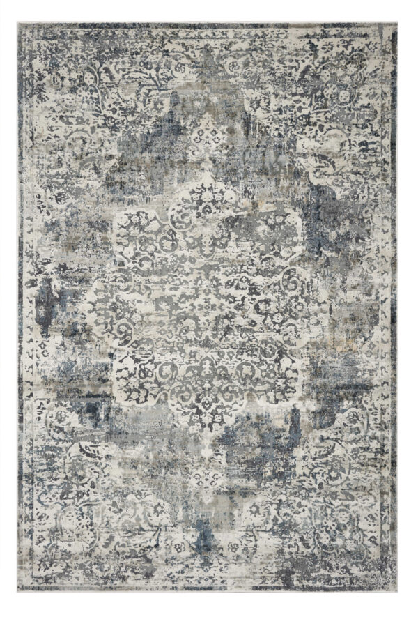 8' X 11' Ivory And Gray Floral Medallion Distressed Area Rug