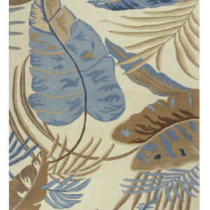 8' X 11' Ivory and Blue Wool Tropical Botanical Hand Tufted Area Rug
