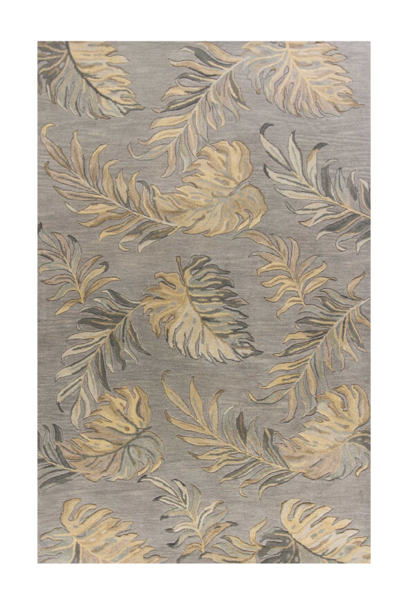 8' X 11' Grey Hand Tufted Tropical Palms Indoor Area Rug - Image 2