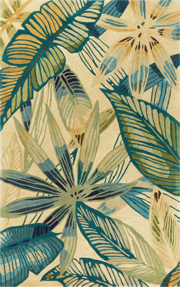 9' X 12' Ivory and Blue Wool Tropical Botanical Handmade Area Rug - Image 2