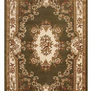 10' X 13' Green And Ivory Floral Medallion Area Rug