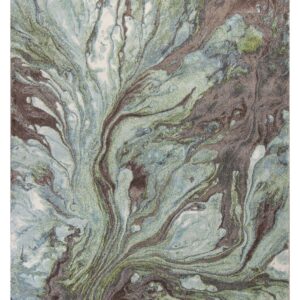 9' X 13'  Green And Brown Abstract Marble Area Rug