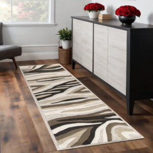 2' X 7' Natural Abstract Waves Wool Runner Rug