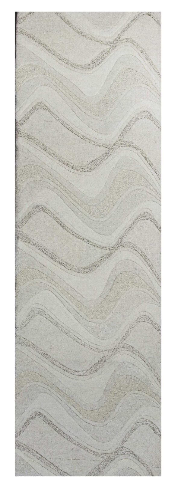 2' X 7' Ivory Abstract Waves Wool Runner Rug