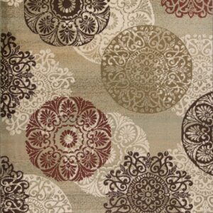 5' X 8' Sage Red And Black Floral Medallion Area Rug