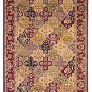 5' X 8' Red Floral Panel Bordered Area Rug