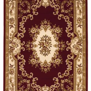 5' X 8' Red and Ivory Floral Bordered Area Rug
