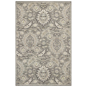 7' X 9' Gray and Ivory Floral Vines Area Rug With UV Protection