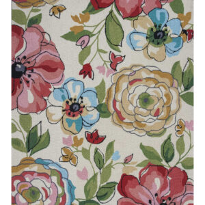 5' X 8' Sand Beige And Red Floral Hand Hooked Area Rug