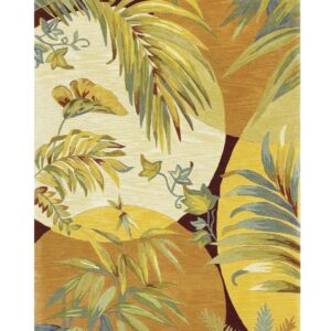4' X 6' Coral Green And Ivory Wool Botanical Leaves Hand Tufted Area Rug