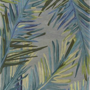 4' X 6' Gray And Blue Wool Tropical Botanical Hand Tufted Area Rug