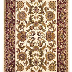 7' Red And Ivory Floral Octagon Rug