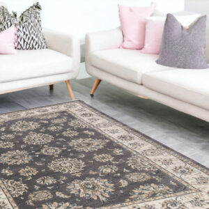 8' X 10' Grey Ivory Floral Indoor Area Rug