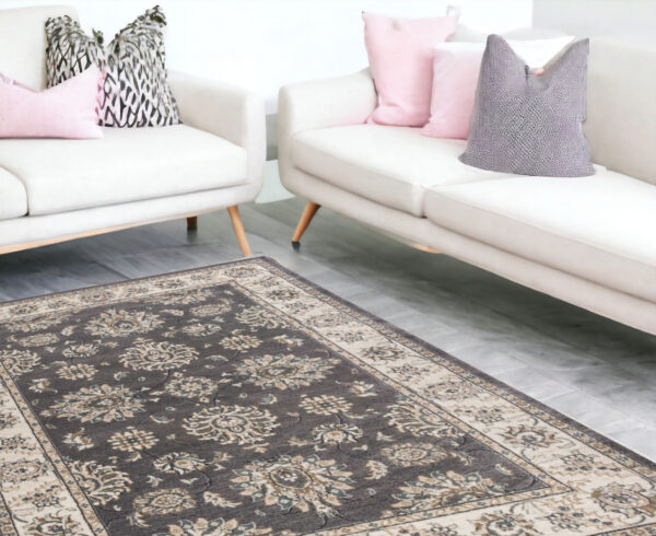 8' X 10' Grey Ivory Floral Indoor Area Rug