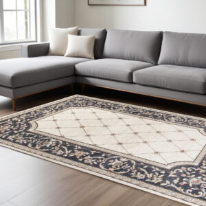 8' X 10' Ivory And Gray Floral Area Rug