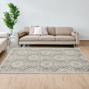 7' X 11' Silver Geometric Mosaic Uv Treated Indoor Area Rug