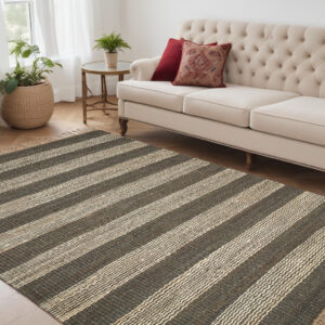 5' X 7' Brown and Beige Striped Hand Woven Area Rug