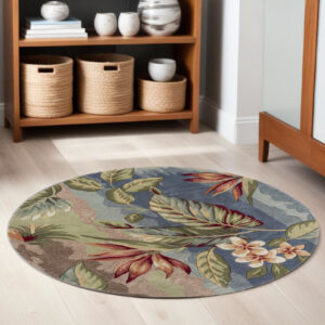 6' X 6' Blue and Green Hand Tufted Area Rug