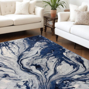 7' X 10' Blue Machine Woven Abstract Watercolor Indoor Area Rug
