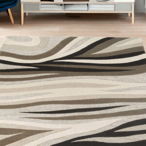 5' X 8' Beige Gray And Black Wool Abstract Hand Tufted Area Rug