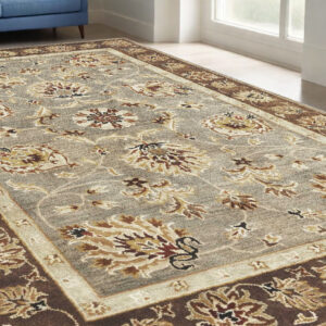 5' X 8' Gray Brown And Cream New Zealand Lambs Wool Floral Hand Tufted Area Rug