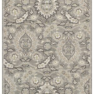 2' X 4' Gray and Ivory Floral Area Rug