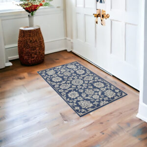 2' X 3' Blue and Ivory Area Rug