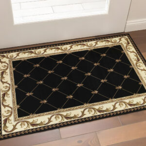 2' X 3' Black And Ivory Floral Vines Area Rug