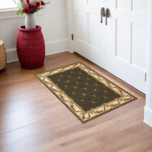 2' X 3' Green and Ivory Trellis Area Rug