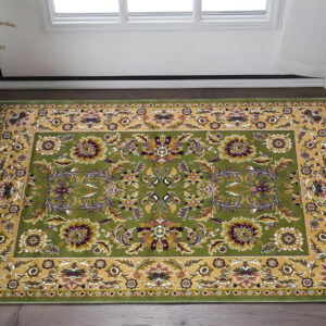 2' X 3' Green And Taupe Floral Area Rug