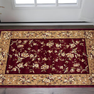 2' X 3' Red And Beige Floral Area Rug