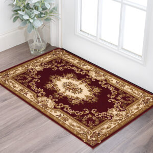2' X 3' Red and Ivory Floral Border Area Rug