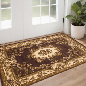 2' X 3' Plum And Ivory Floral Medallion Area Rug