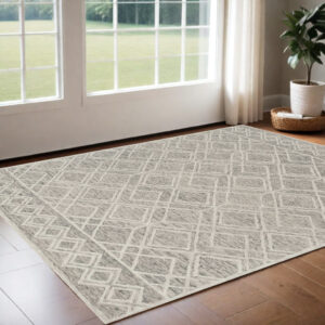 2' X 4' Sand Wool Geometric Hand Tufted Area Rug