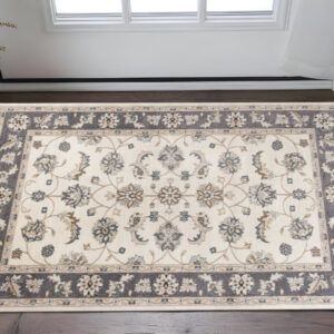 3' X 5' Gray and Ivory Floral Area Rug