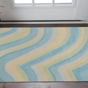 2' X 4' Blue And Beige Wool Abstract Hand Tufted Area Rug