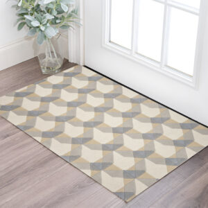 2' X 4' Ivory And Gray Wool Geometric Hand Tufted Area Rug