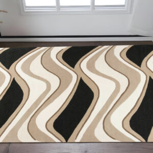 2' X 4' Black And Beige Wool Abstract Hand Tufted Area Rug