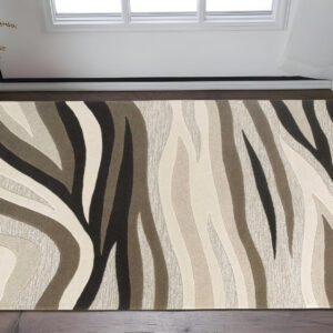 2' X 4' Beige Ivory And Black Wool Abstract Hand Tufted Area Rug