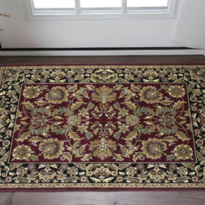 3' X 5' Red And Black Floral Area Rug