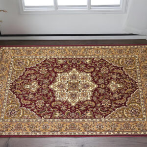 3' X 5' Red And Beige Floral Medallion Area Rug