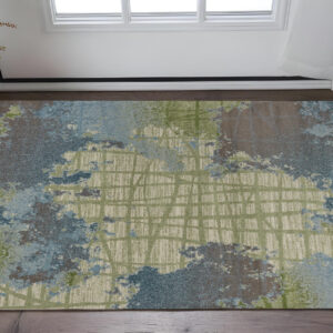 3' X 5' Blue and Green Abstract Area Rug