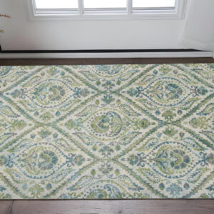 3' X 5' Green And Ivory Ogee Area Rug