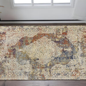 3' X 5' Ivory and Blue Oriental Area Rug